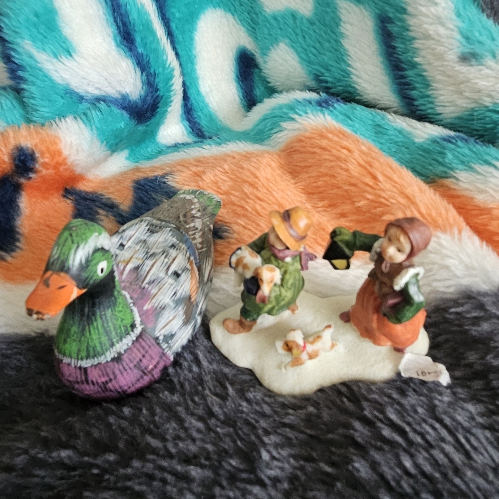 Colorful Duck Figurine and Winter Scene Miniture